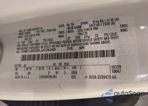 2020 Ford Escape Titanium Hybrid из США, поврежденный, VIN 1FMCU9DZ8LUC26245